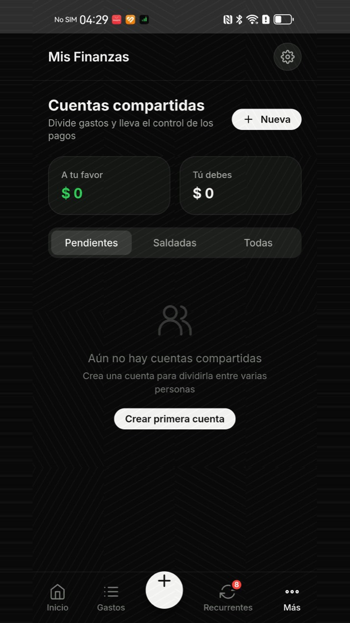 Sección de cuentas compartidas