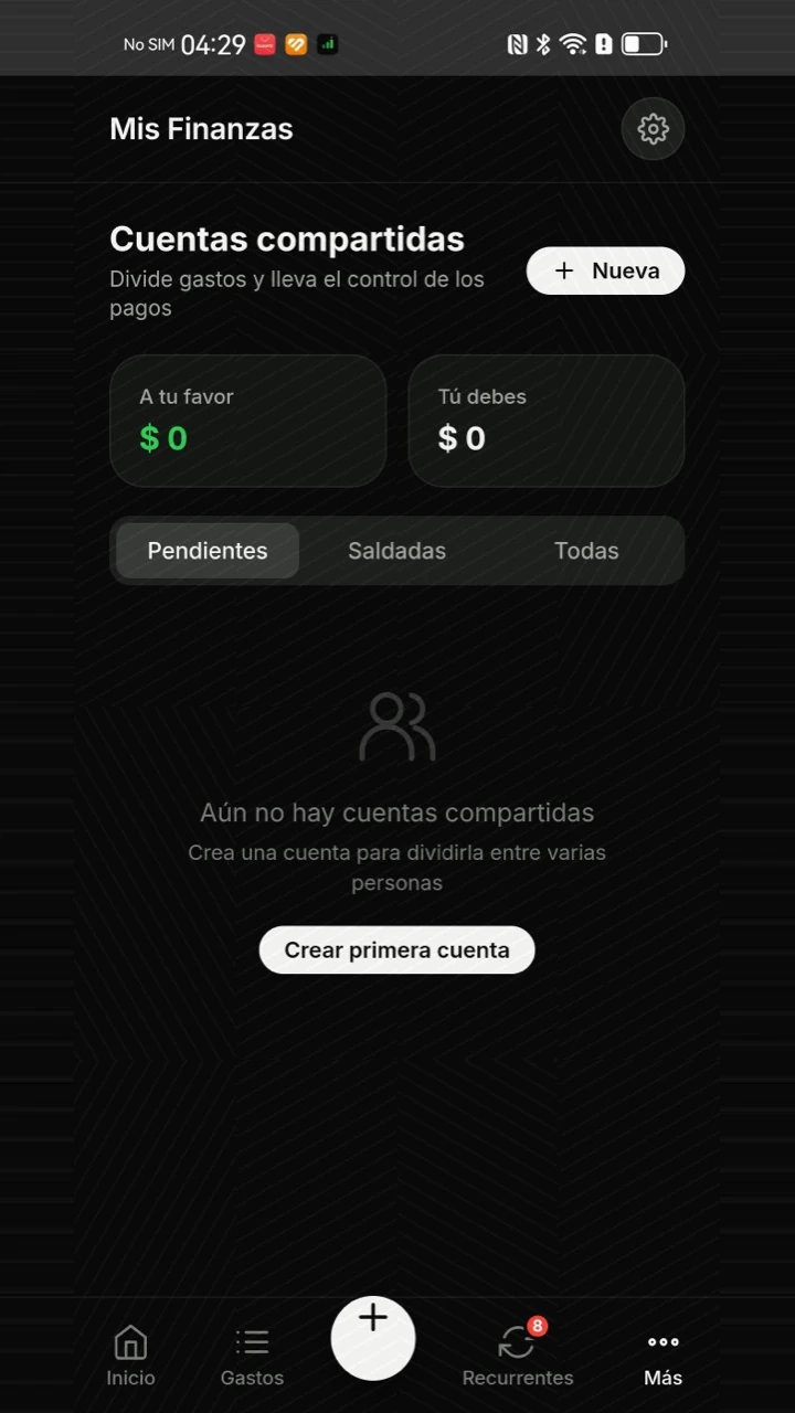 Sección de cuentas compartidas