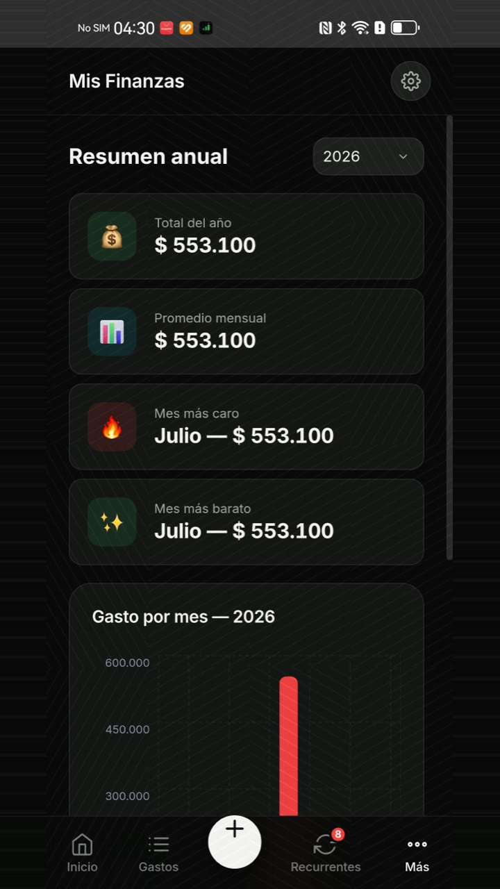 Resumen anual con cifras y gráfico mensual