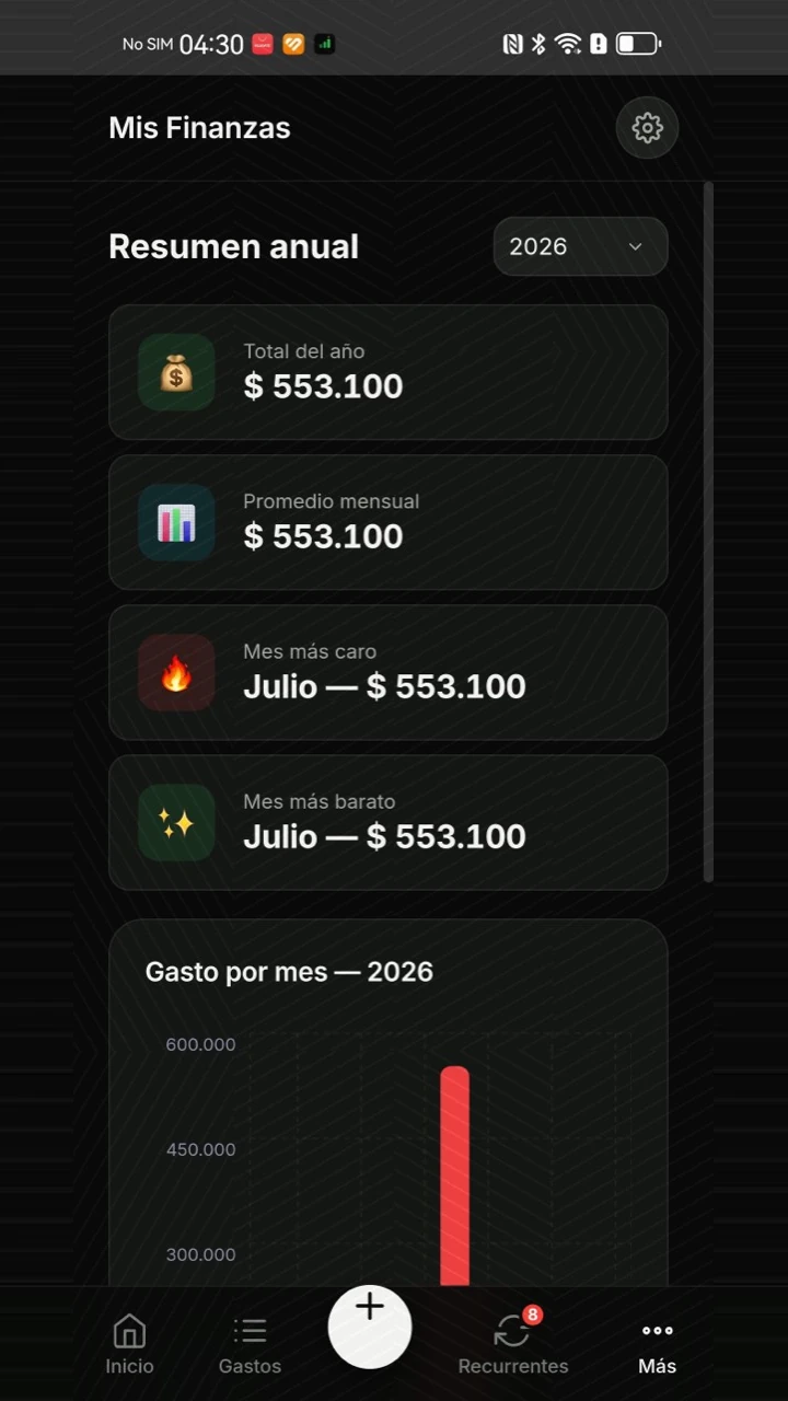 Resumen anual con cifras y gráfico mensual